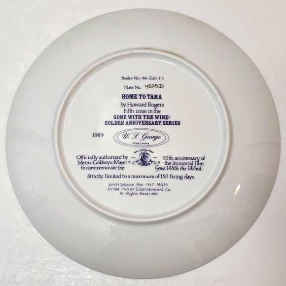 Gone with the Wind "Home to Tara" 1989 Plate #4525D - Picture 6 of 8